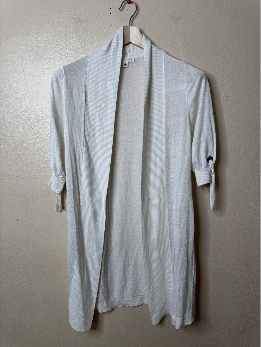 Banana Republic Womens Small White Linen Blend Open Cardigan Tie Sleeve Casual